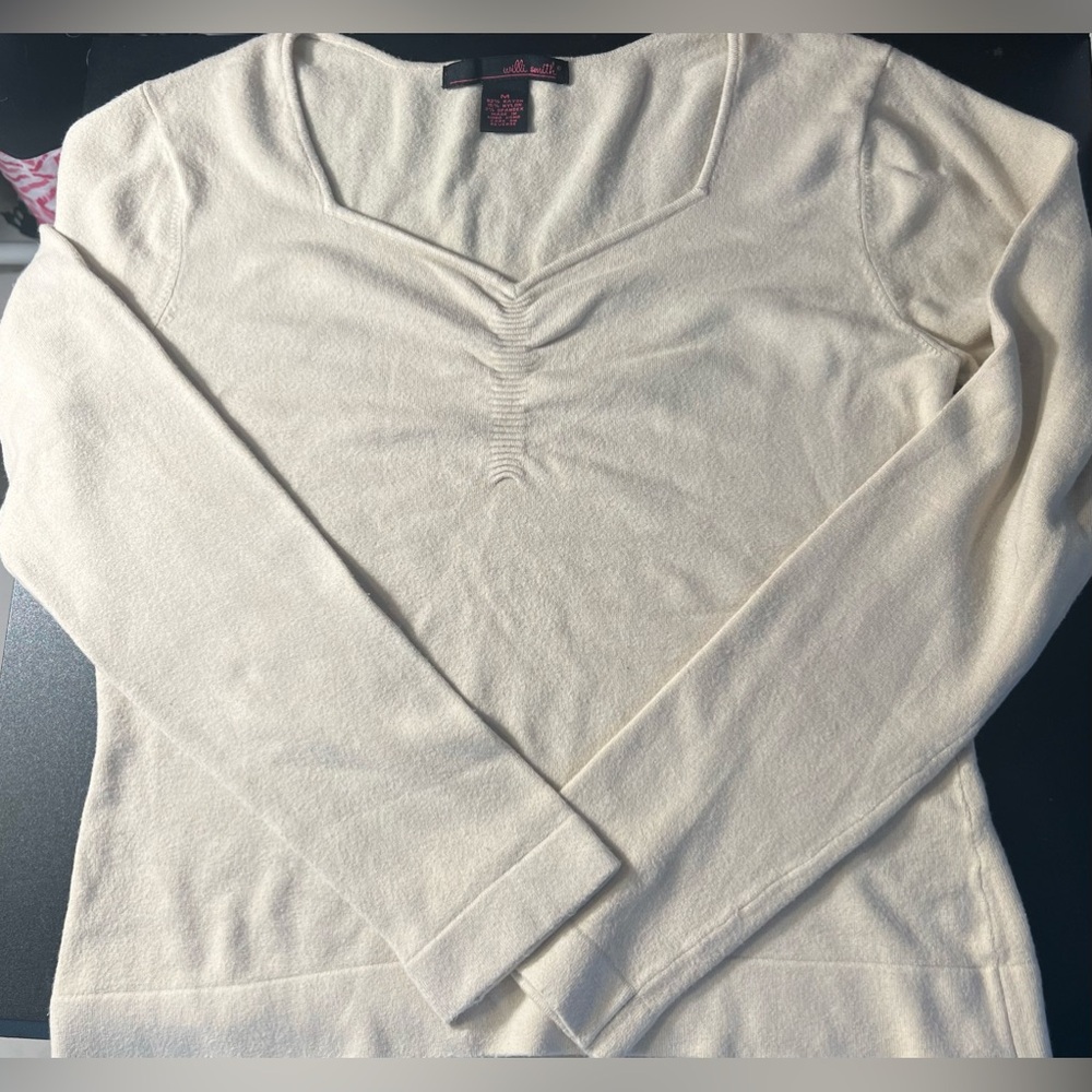 Willie Smith Cream Sweetheart Neckline Long Sleeve Vintage Sweater Top Size M